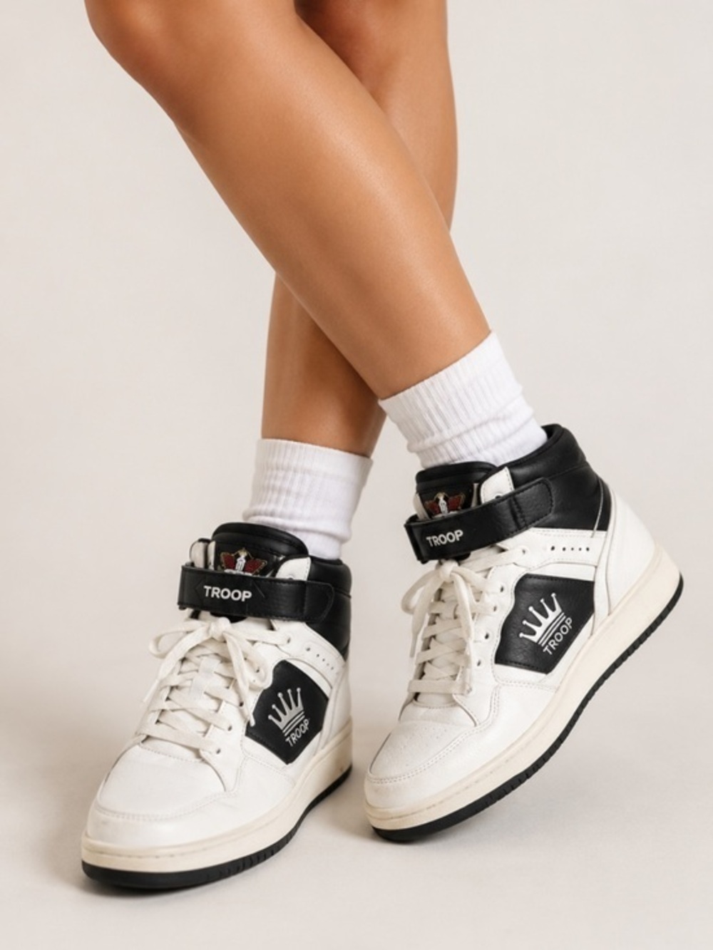Vintage Troop Crown High Top Sneakers Black White Size 7 Retro Hip Hop
